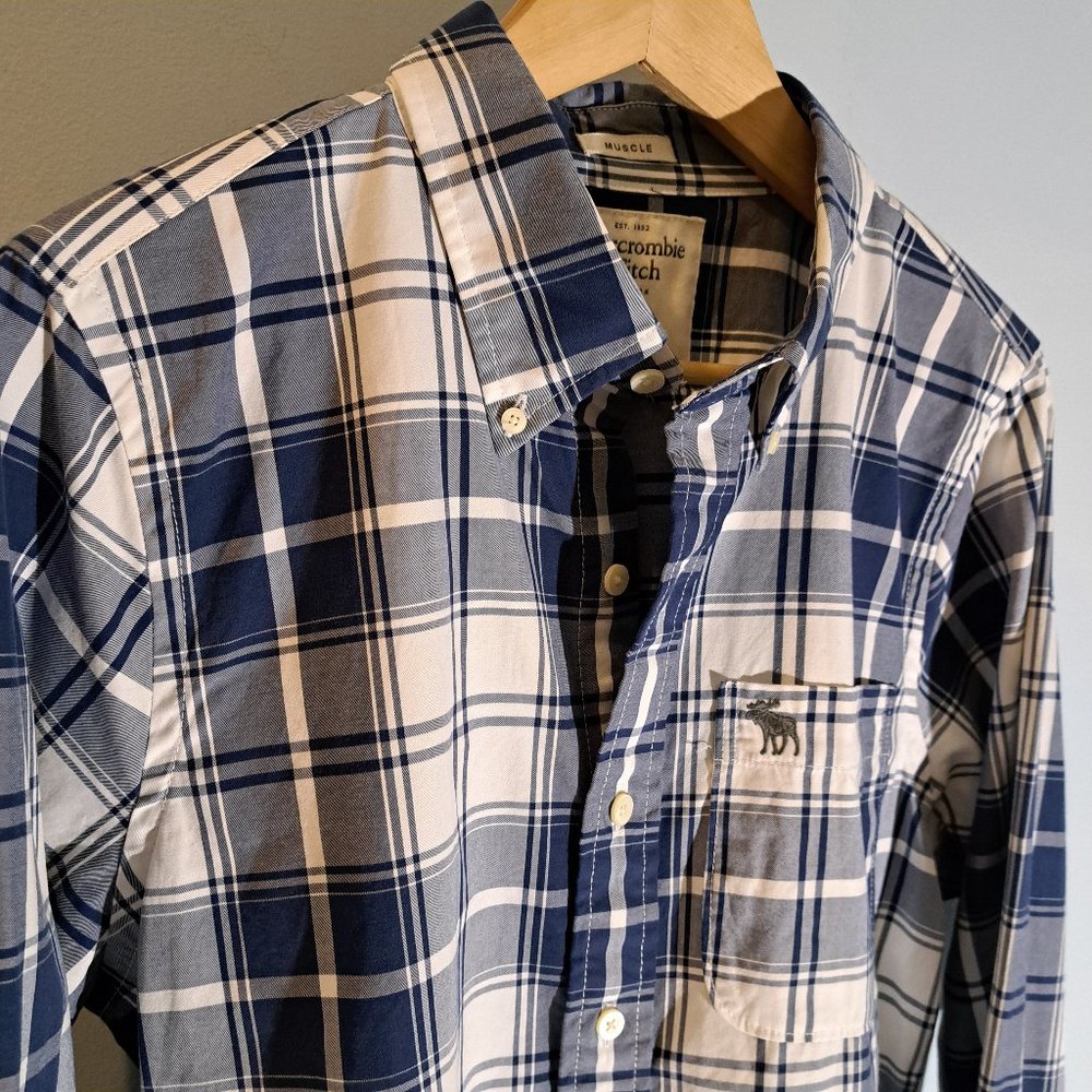Abercrombie & Fitch Men's Muscle Large Long Sleeve Button Down Plaid Shirt - Picture 4 of 14
